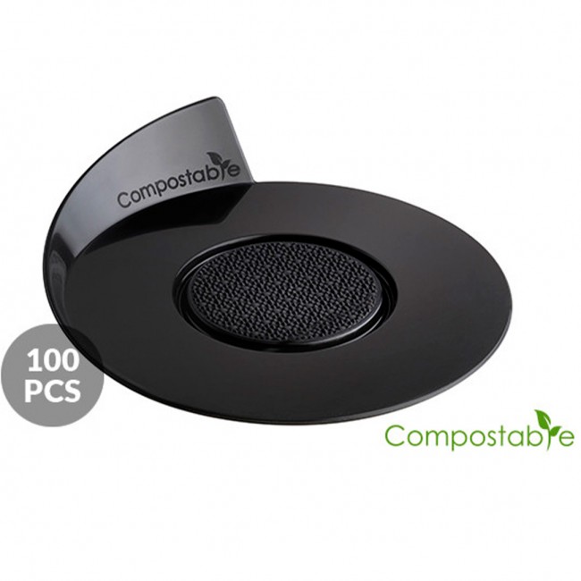 Подложка под пирожное пластиковая  d 86 мм 100 шт, SET 100 COMPOSTABLE BLACK TRAYS - ROUND