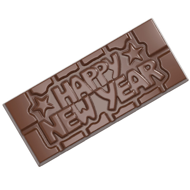 Форма для шоколада поликарбонатная Happy New Year, 118х50 мм h 8 мм, 1х4 шт./45 г, 12026 CW Форма для шоколада поликарбонатная Happy New Year, 118х50 мм h 8 мм, 1х4 шт./45 г, 12026 CW